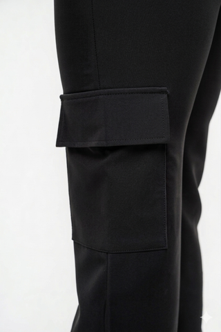 Pantalón negro Cargo Bota Ancha Pretina Blanca