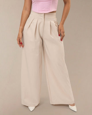 PANTALON BEIGE PALAZZO SENCILLO CON PRENSES