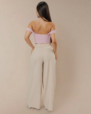 PANTALON BEIGE PALAZZO SENCILLO CON PRENSES
