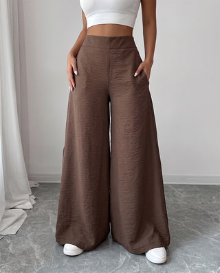 PANTALON CAFE PALAZO CON BOLSILLOS