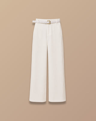 PANTALON BLANCO BOTA ANCHA CON CORREA DELGADA