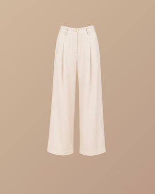 PANTALON BEIGE SENCILLO CON PRENSES Y BOTA ANCHA