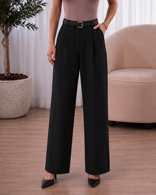 PANTALON NEGRO SENCILLO CON PRENSES Y BOTA ANCHA