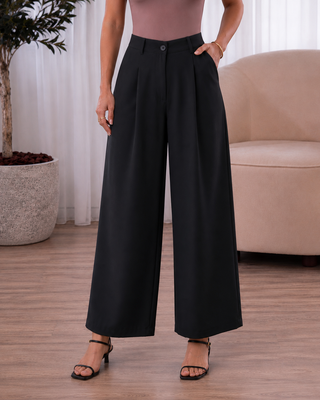 PANTALON NEGRO SENCILLO CON PRENSES Y BOTA ANCHA