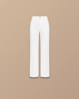 PANTALON BLANCO DE SATIN ANCHO CON VENA Y BOTON CORRUGADO