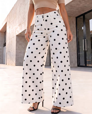 PANTALON BLANCO ANCHO DE BOLAS NEGRAS