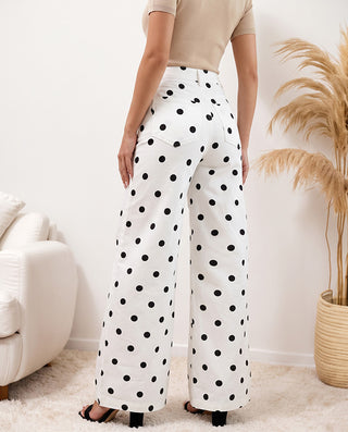 PANTALON BLANCO ANCHO DE BOLAS NEGRAS