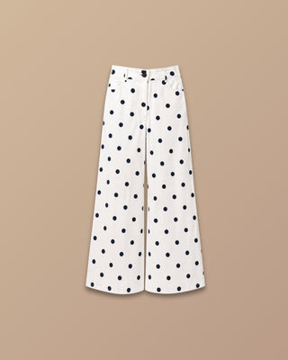 PANTALON BLANCO ANCHO DE BOLAS NEGRAS