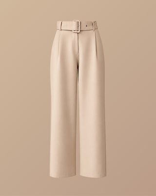 PANTALON BEIGE BOTA ANCHA CON CORREA DE HEBILLA FORRA