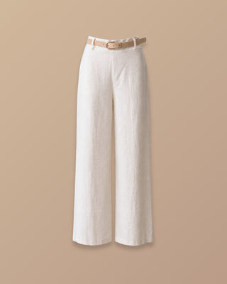 PANTALON BEIGE BOTA ANCHA DE CORREA CON HEBILLA DORADA
