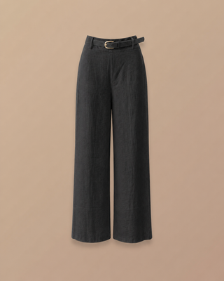 PANTALON NEGRO BOTA ANCHA DE COREEA CON HEBILLA DORADA