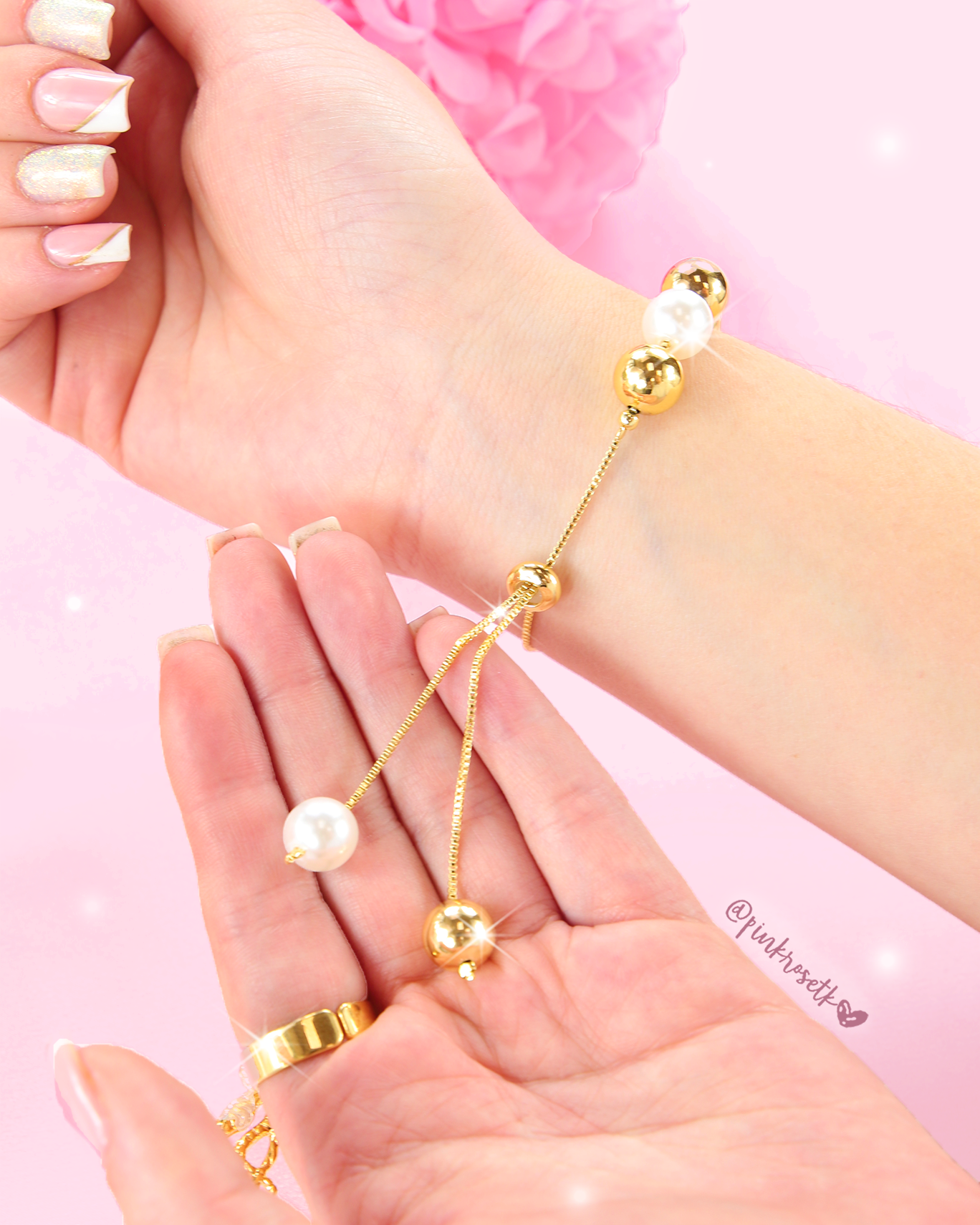 Pulsera balines dorados y blancos