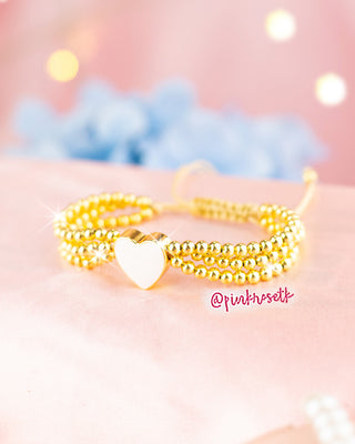 Triple Pulsera de Balines y Dije de Corazón Blanco