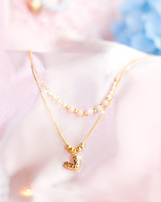 COLLAR DOBLE DIJE CORAZON PIEDRAS
