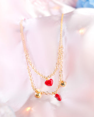 COLLAR DOBLE DIJE CHILES Y CORAZON ROJO