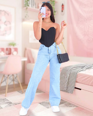 Crop top strapless escote corazón venas