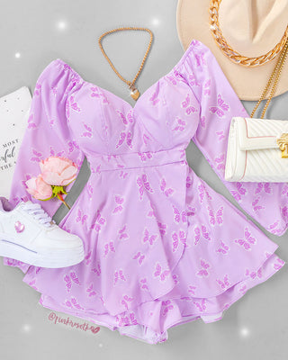 Romper lila de mariposas, manga larga