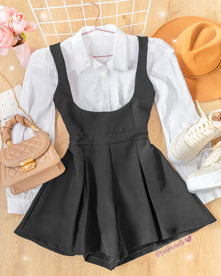 Romper negro cuello cuadrado y tablas