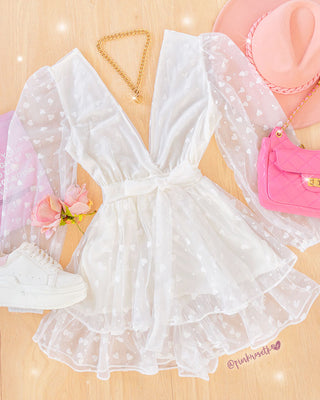 Romper blanco de corazones manga larga