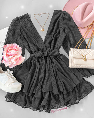 Romper negro de escote en V manga larga