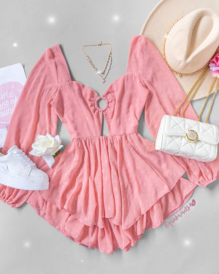 Romper rosado manga larga estrellas aro forrado