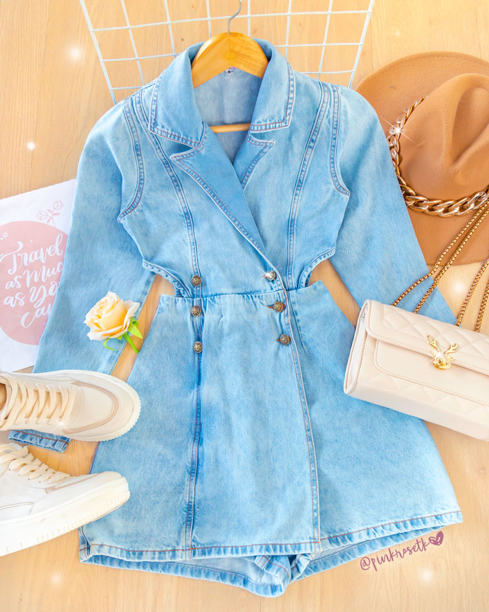 Romper blue jean manga larga 6 botones