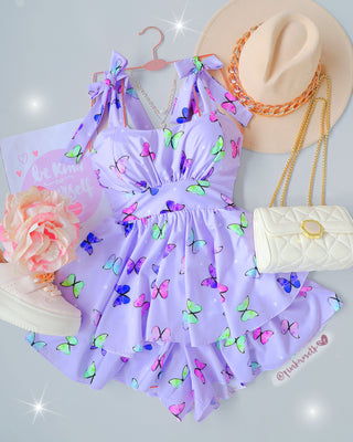 Romper lila de copas tiras y mariposas multicolor