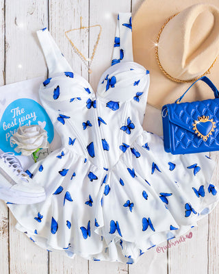 Romper bustier tipo corsé y falda volantes mariposas