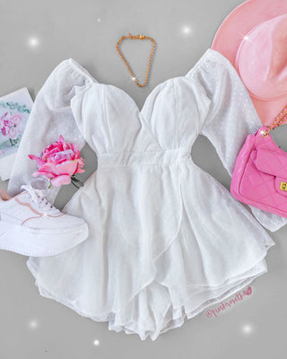 Romper blanco cuello bandeja manga larga