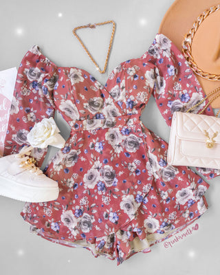 Romper terracota cuello bandeja estampado floral