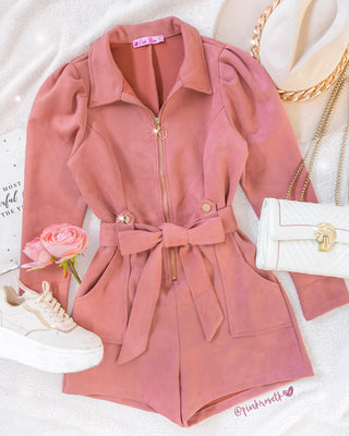 Romper oro rosa en piel de durazno manga larga puff