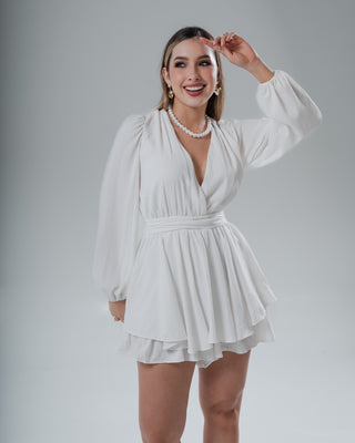 Romper blanco manga larga escote v