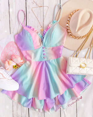 Romper acuarela pastel de copas tiras y volantes