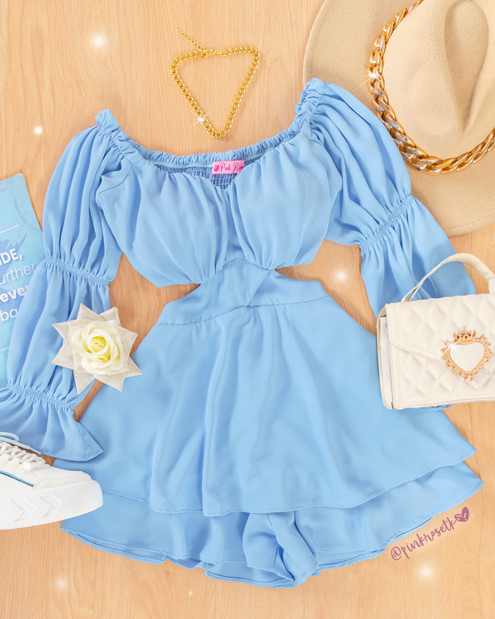 Romper azul bebe manga 3/4 falda campana