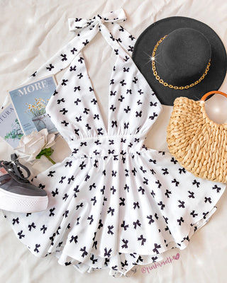 Romper de Amarre en el Cuello y Estampado de Moños