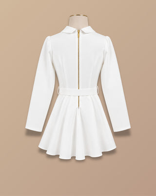 Romper blanco de manga larga con 2 botones y correa