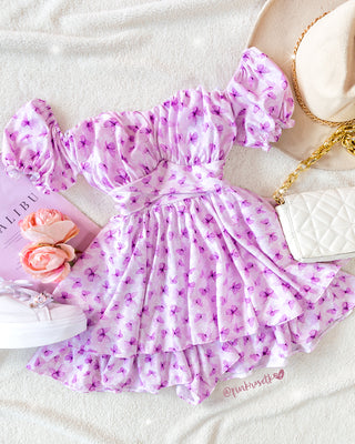 Romper Manga Corta con Lazo y Estampado de Mariposas – Lila