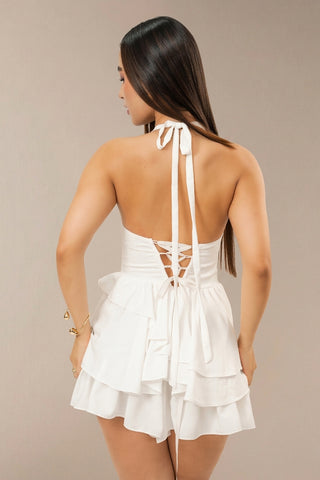 Vestido con short interno Aurora Escote drapeado, Espalda Abierta