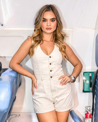 ROMPER BEIGE DE JEAN SIN MANGAS 4 BOTONES