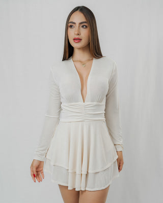 Romper Escote en V con Recogido en Abdomen