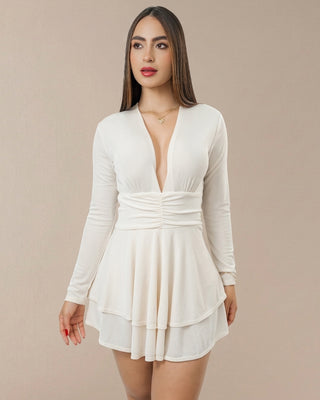 Romper Escote en V con Recogido en Abdomen