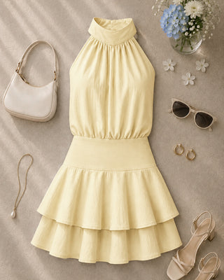 ROMPER AMARRILLO DE ESPALDA DESCUBIERTA CON CUELLO HALTER