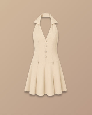 ROMPER BEIGE CON CUELLO HALTER 4 BOTONES Y PRENSES