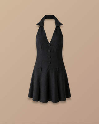 ROMPER NEGRO CON CUELLO HALTER 4 BOTONES Y PRENSES