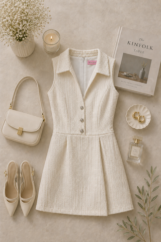 ROMPER BEIGE DE CHANEL SIN MANGAS CUELLO 3 BOTON