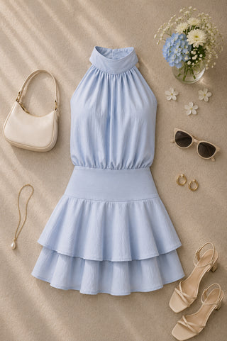ROMPER AZUL STRAPPLE CON FAJON EN CINTURA Y BOLEROS