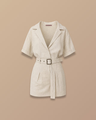 ROMPER BEIGE MANGA CORTA CON CUELLO Y CORREA DE HEBILLA