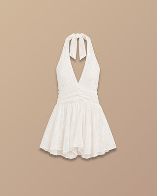 ROMPER BLANCO DE FLORES BORDADAS CON TIRA DE AMARRAR
