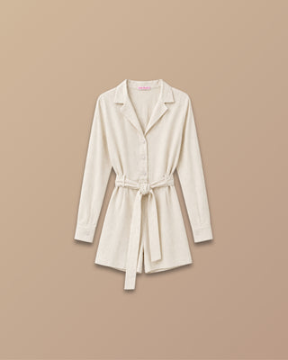ROMPER BEIGE MANGA LARGA CON CUELLO Y LAZO DE AMARRAR EN CINTURA