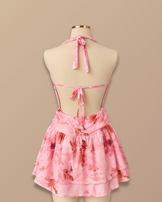 ROMPER EN MALLATEX ESTAMPADO DE FLORES Y AMARRAR ATRAS